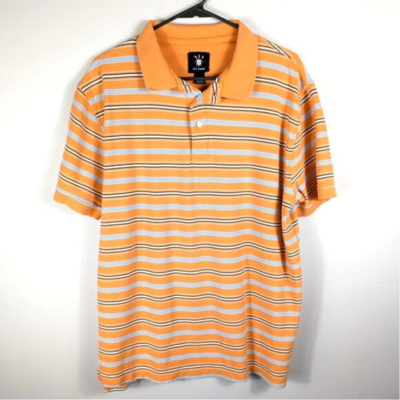 Ivy Crew Mens L Orange Striped Polo Shirt 100% Cotton Short Sleeve Casual Top - Picture 1 of 3